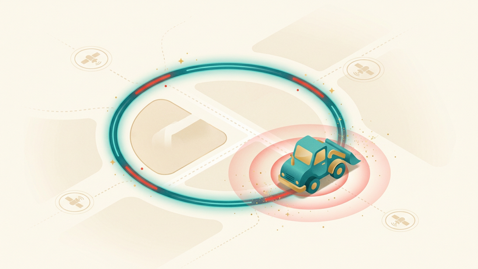 Map showing a circular geofence boundary around a worksite