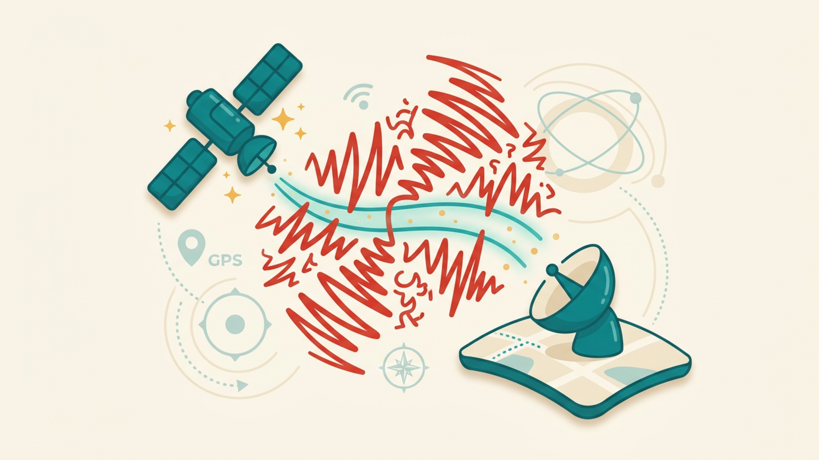 A GPS signal being disrupted by interference waves