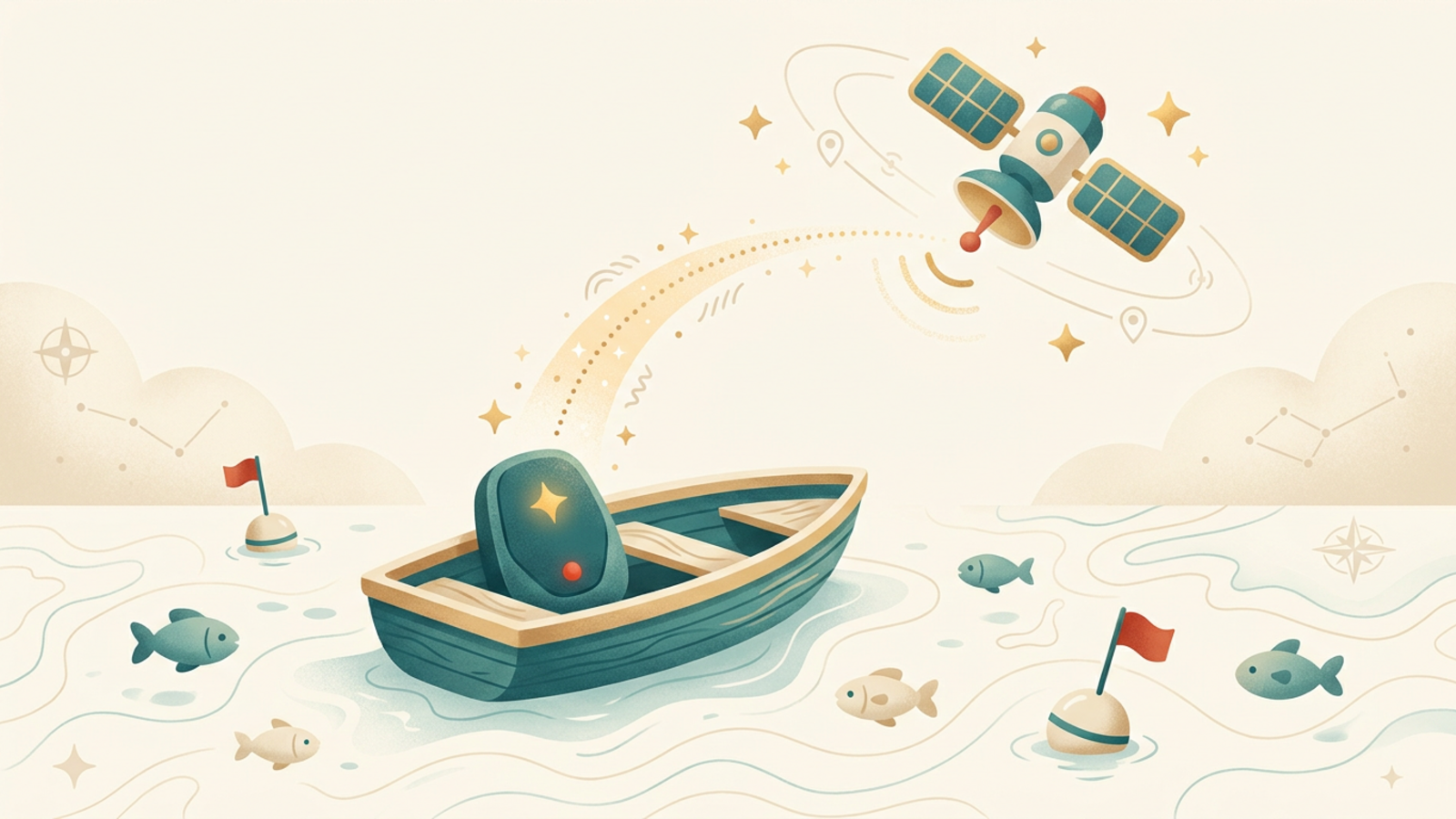 A boat on water with a waterproof GPS tracker