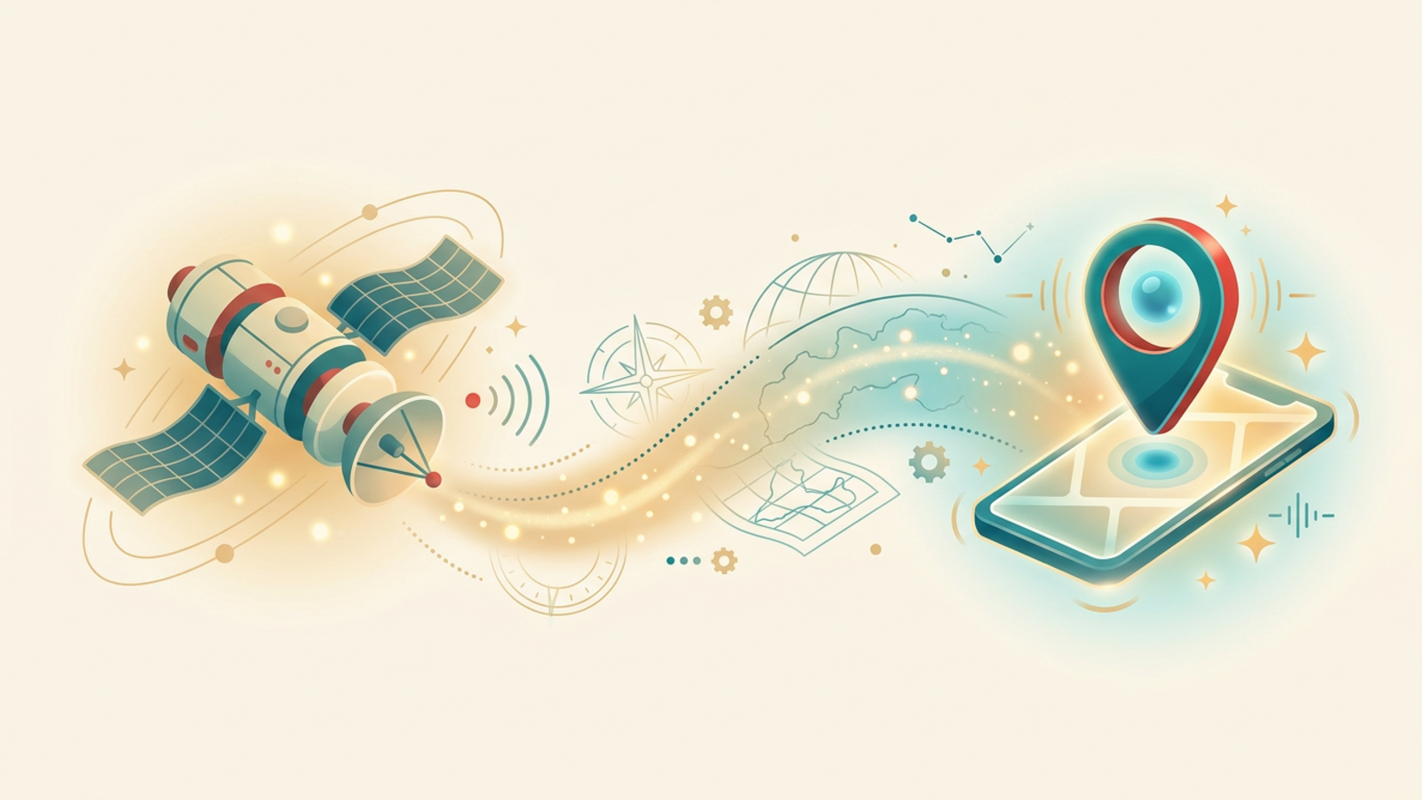 Timeline illustration of GPS history from early satellites to smartphones
